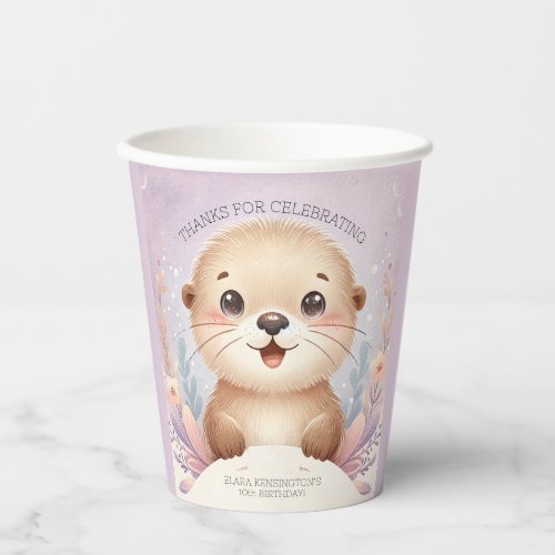 Childrens Lilac Sea Otter Cute Birthday Party Paper Cups