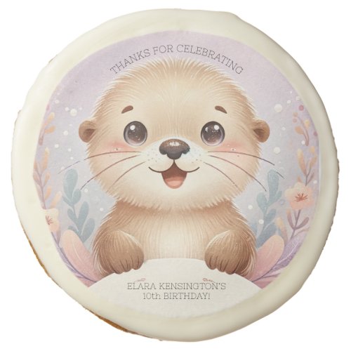 Childrens Lilac Sea Otter Cute Birthday Party Sugar Cookie