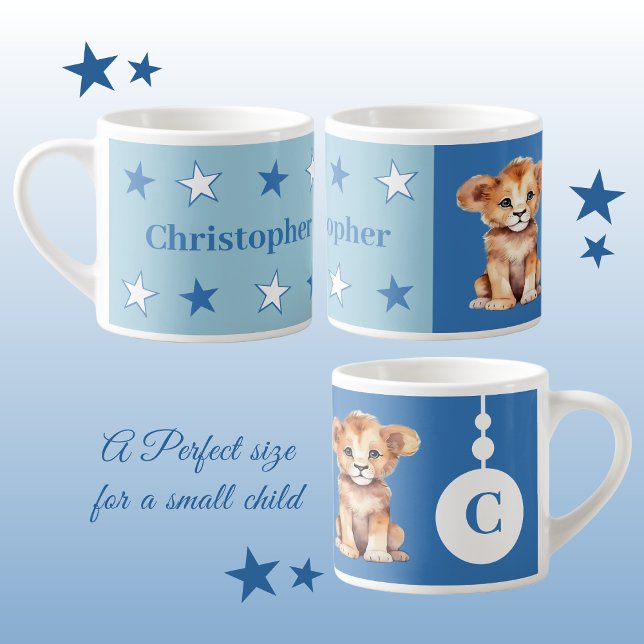 Children's lion mug personalized name blue (Creator Uploaded)