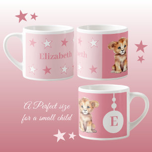 Children's lion mug personalized name pink