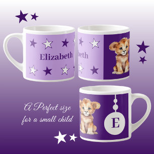 Children's lion mug personalized name purple