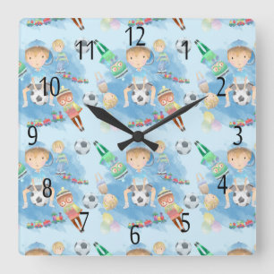 Children's, Little Boy Square Wall Clock