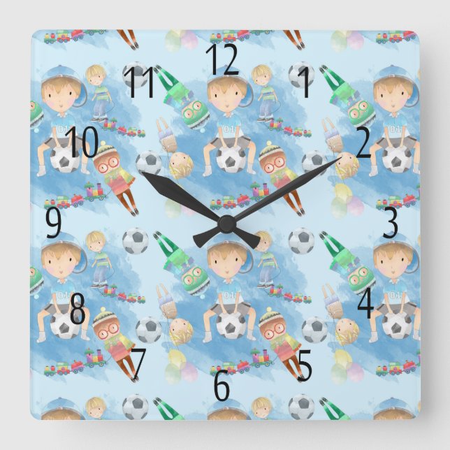 Children's, Little Boy Square Wall Clock (Front)