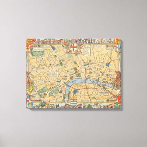Childrens Map of London England 2 Canvas Print