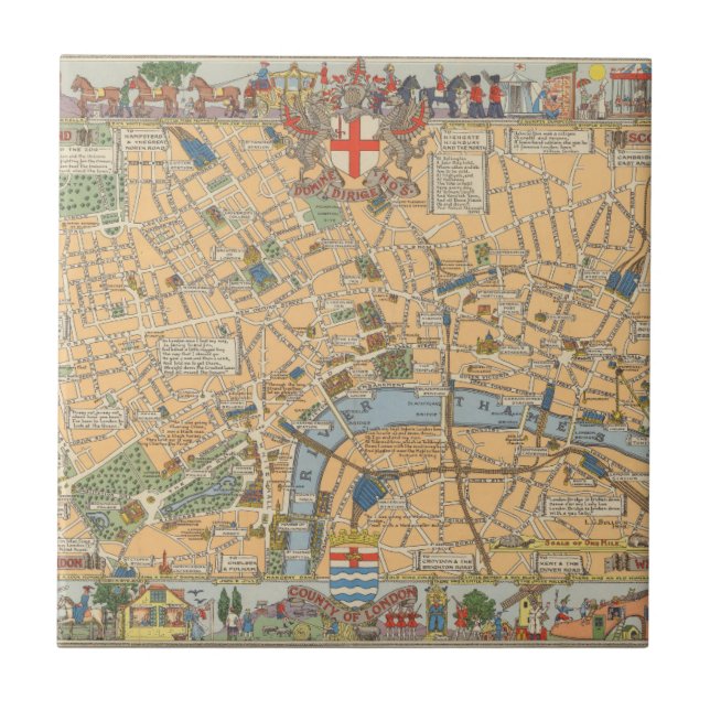 Children's Map of London, England Ceramic Tile (Front)