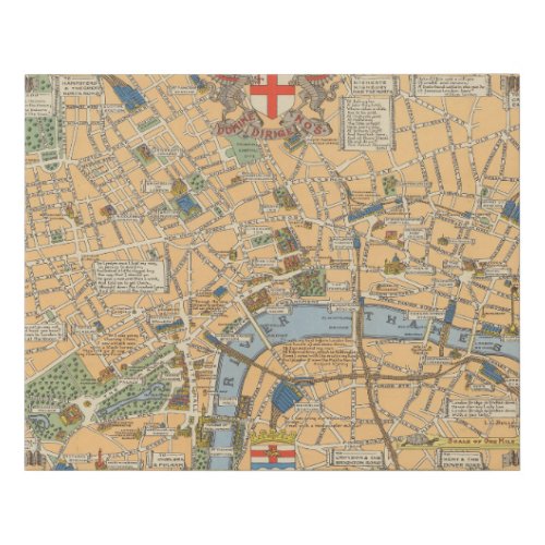 Childrens Map of London England Faux Canvas Print