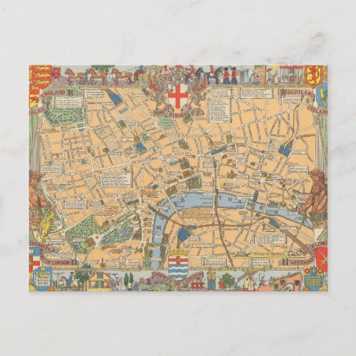 Childrens Map of London England Postcard