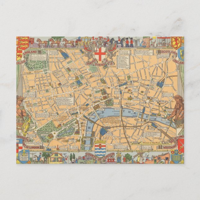 Children's Map of London, England Postcard (Front)