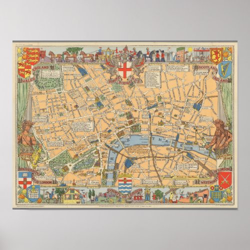 Childrens Map of London England Poster