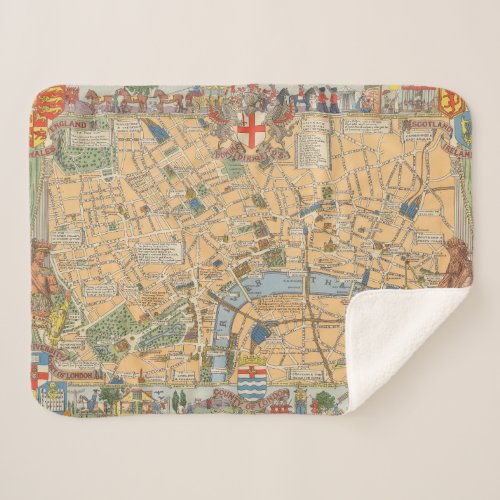 Childrens Map of London England Sherpa Blanket