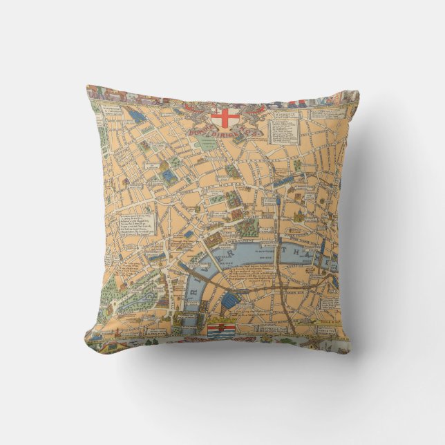 Children's Map of London, England Throw Pillow (Front)