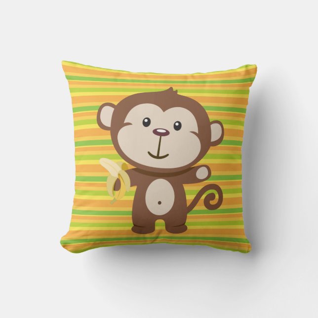 Children's Monkey Grade A Cotton Throw Pillow (Front)