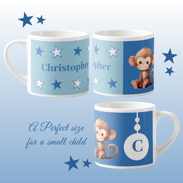 Children's monkey mug personalized name blue (Creator Uploaded)