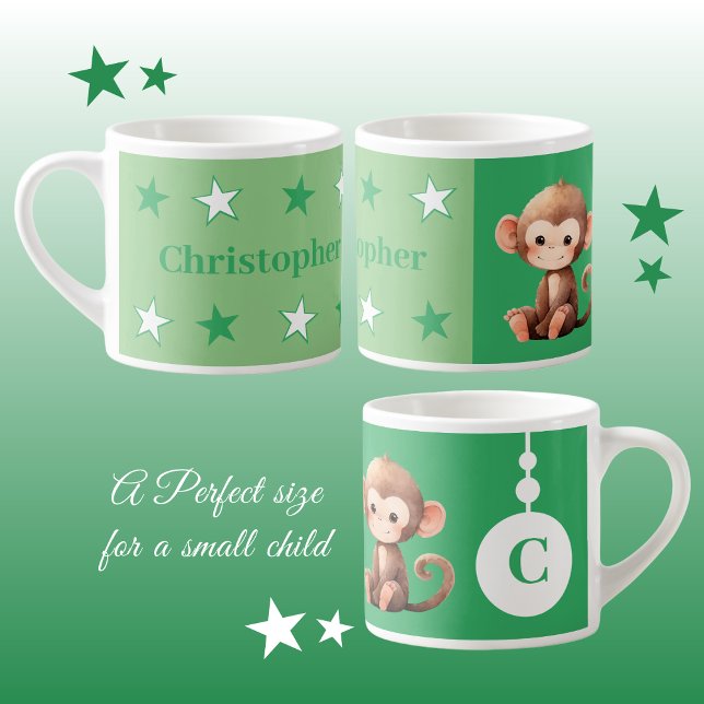 Children's monkey mug personalized name green (Creator Uploaded)