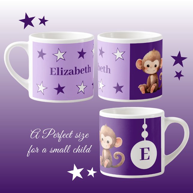 Children's monkey mug personalized name purple (Creator Uploaded)