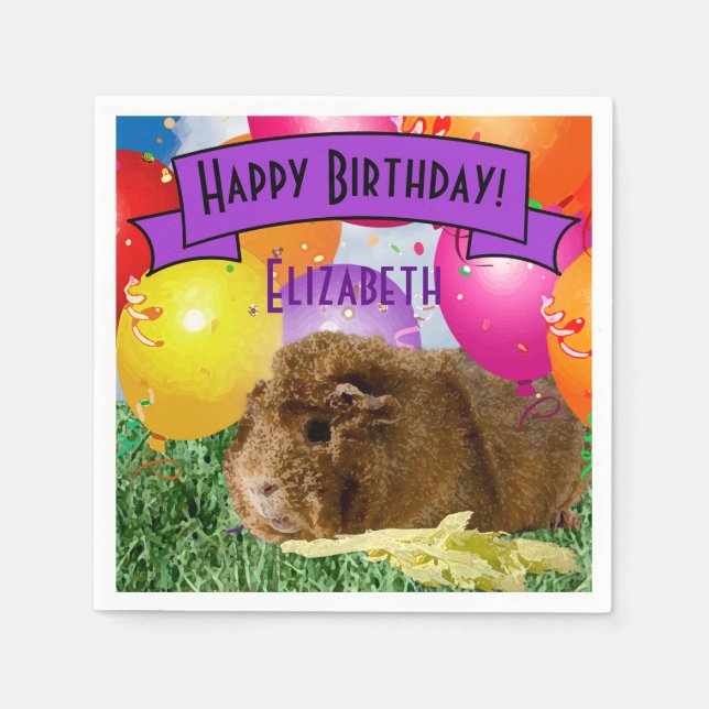 Children's Name Birthday Guinea Pig Party Balloons Napkins (Front)