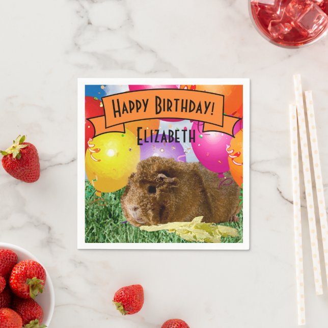 Children's Name Birthday Guinea Pig Party Balloons Napkins (Insitu)