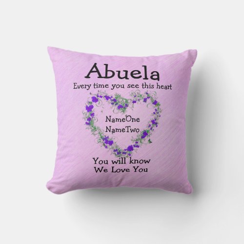 Childrens Names Change Abuela  See Heart Love You Throw Pillow
