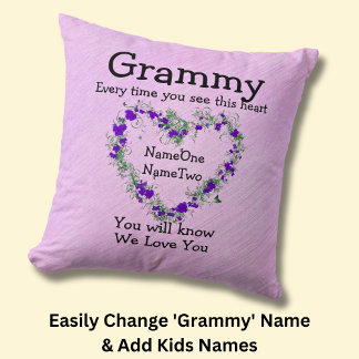 Children's Names Change Grammy See Heart Love You Throw Pillow