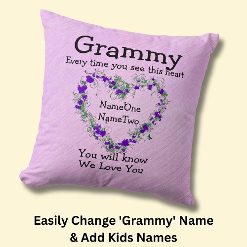 Childrens Names Change Grammy See Heart Love You Throw Pillow
