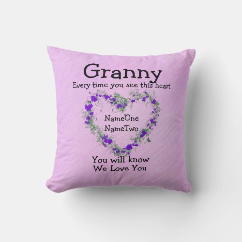 Childrens Names Change Granny See Heart Love You Throw Pillow