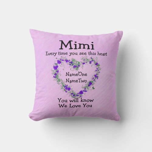Childrens Names Change Mimi _  See Heart Love You Throw Pillow