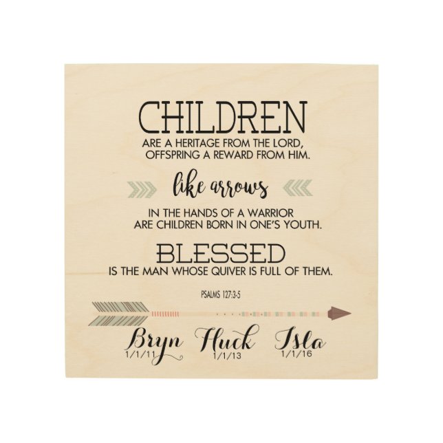 Children's Names Scripture Verse with Arrows Wood Wall Art (Front)