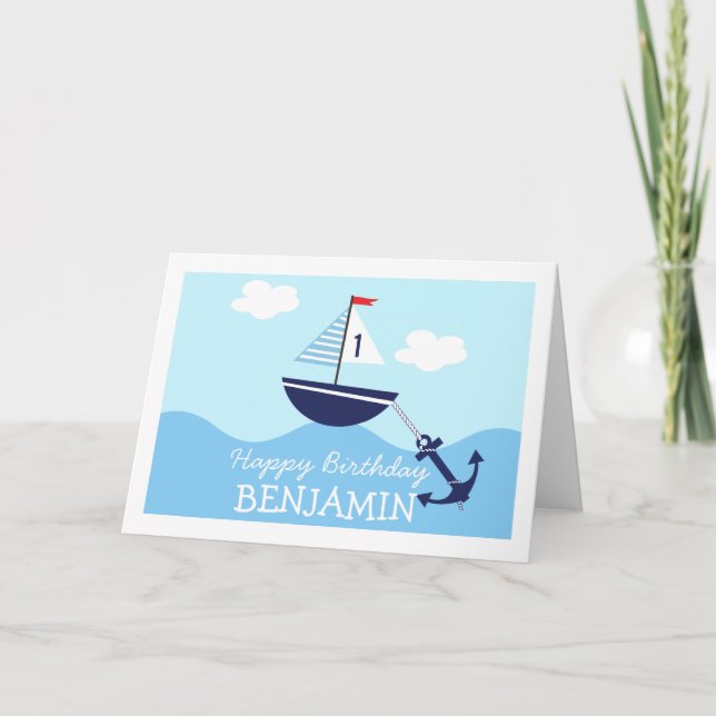 Childrens Nautical Sail Boat Birthday Card (Front)