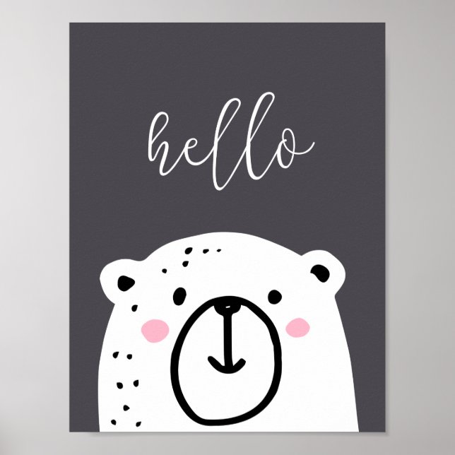 Childrens Nursery Bear Hello Script Poster (Front)
