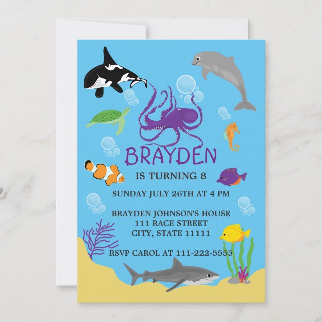 Children's Ocean Themed Birthday Invitation (Front)