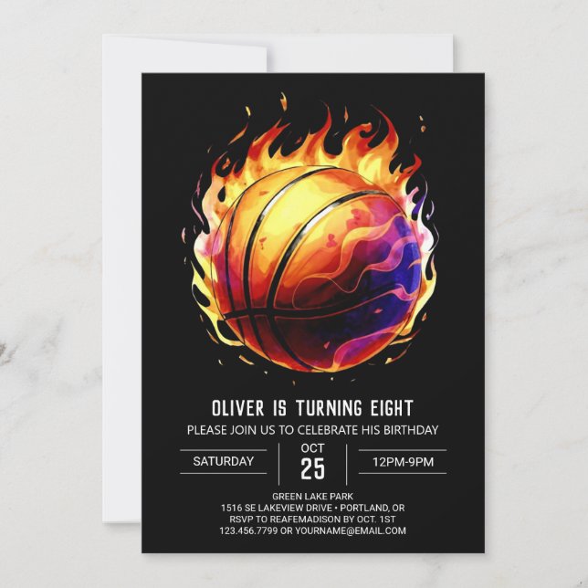 Children's Orange Enchanted Basketball Birthday Invitation (Front)