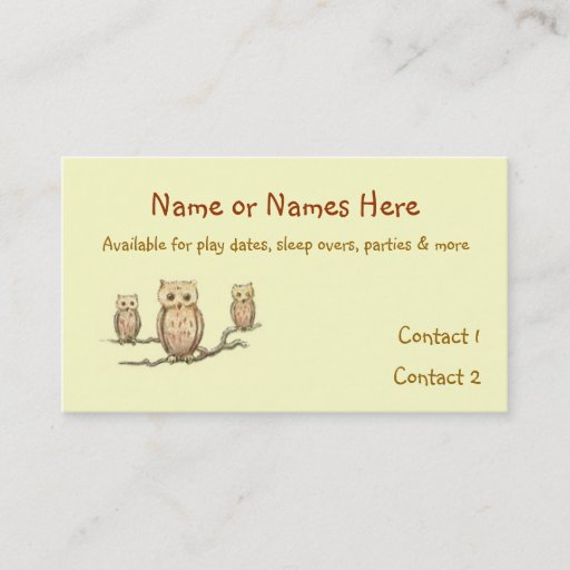 Customizable Children's Owl Calling Card Business Cards