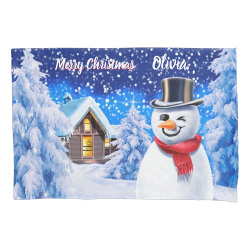 Childrens pair of pillowcases Christmas snowman