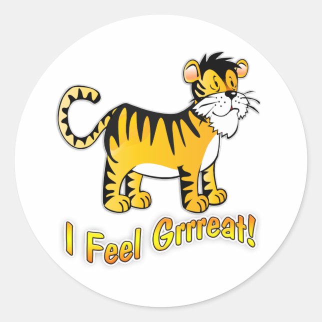 Children's Party Bag Sticker Tiger I Feel Great (Front)