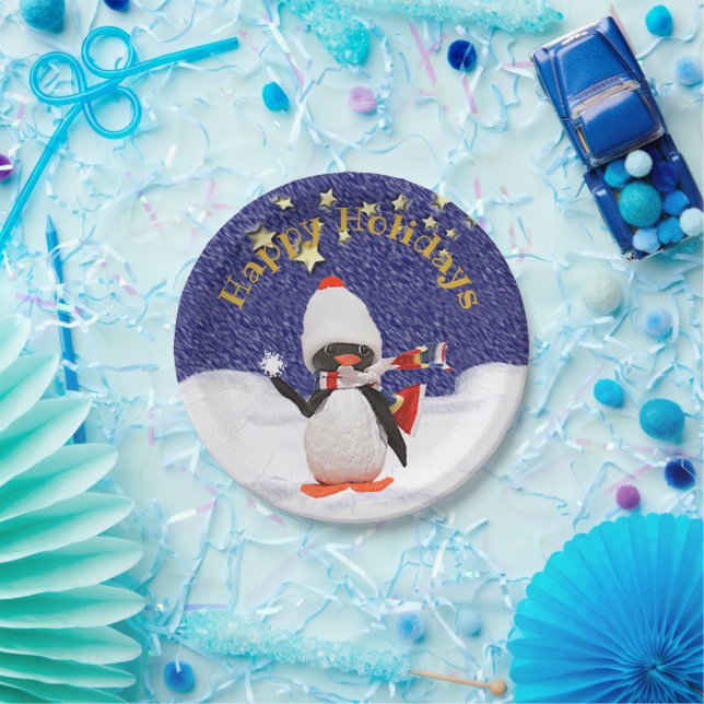 Children's Party Happy Holidays Winter Penguin Paper Plates (Party)