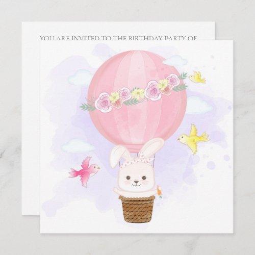 CHILDRENS PARTY INVITATION  BUNNY  BALLOON