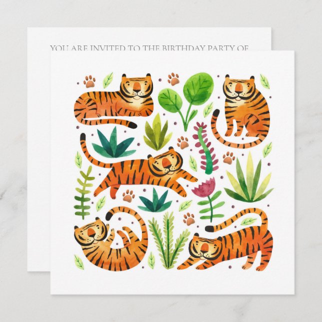 CHILDREN'S PARTY INVITATION : PLAYING TIGERS (Front/Back)