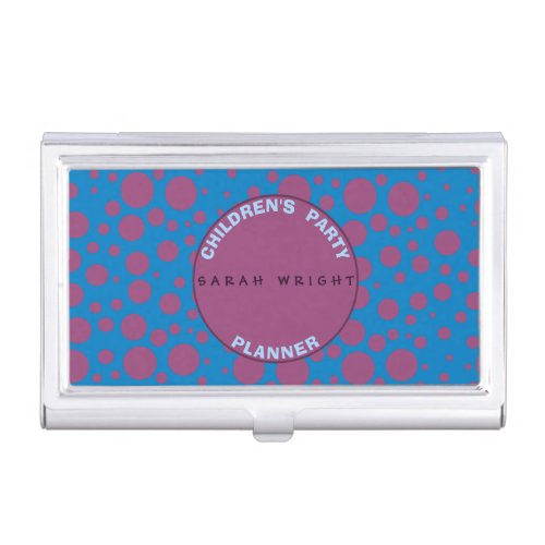 Childrens Party Planner Name Blue Purple Dots  Business Card Case