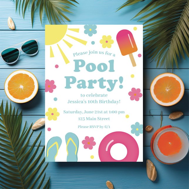 Children's Pastel Pool Party Invitation (Creator Uploaded)