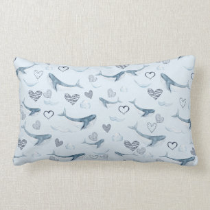 Children's Pattern With Cute Whales, Clouds&Hearts Lumbar Pillow