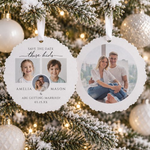 Children's Photos Wedding Save the Date Christmas Ornament Card
