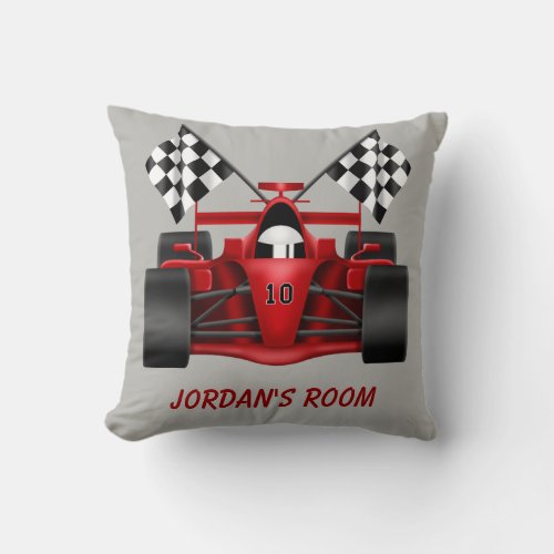 Childrens Pillow Racing Car Checkered Flag