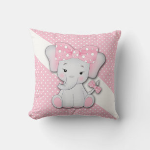 Children's pink white gray cartoon elephant throw pillow