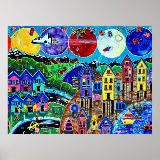 Children's Planets Space Shuttle World Ocean Beach Poster