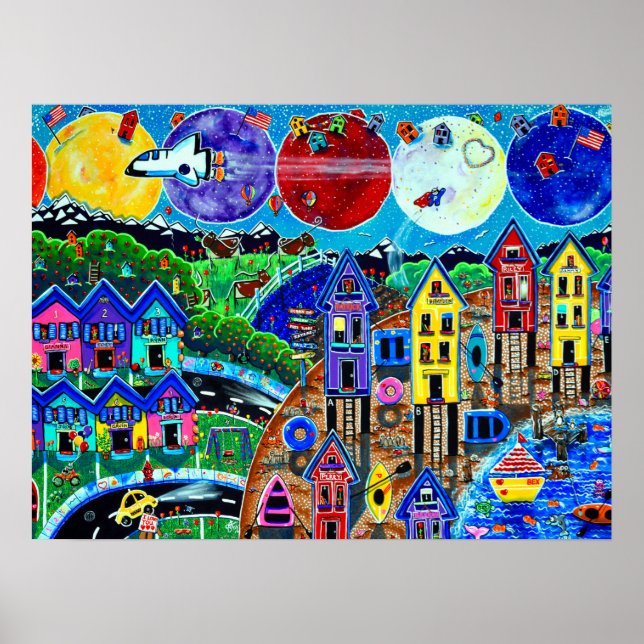 Children's Planets Space Shuttle World Ocean Beach Poster (Front)