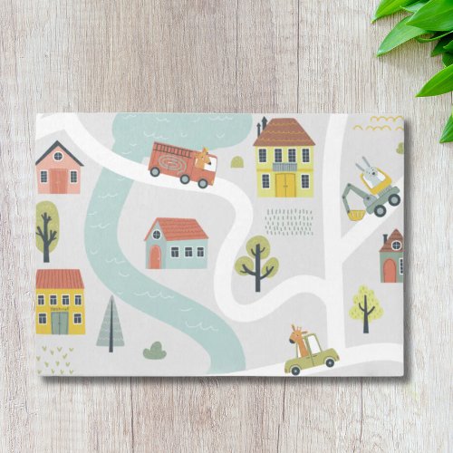 Childrens Playroom Rug with Map Houses and Cars