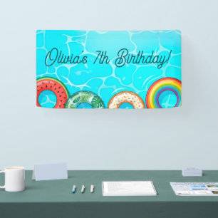 Children's Pool Party Colorful Swim Rings Banner
