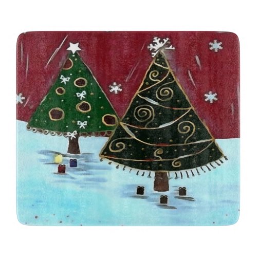 Childrens Primitive Christmas Tree Design Cutting Board