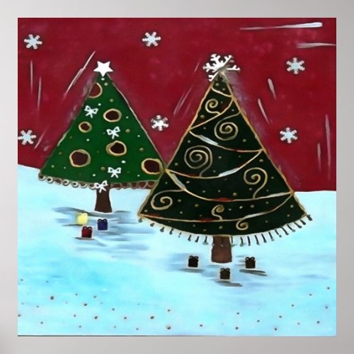 Childrens Primitive Christmas Tree Design Poster