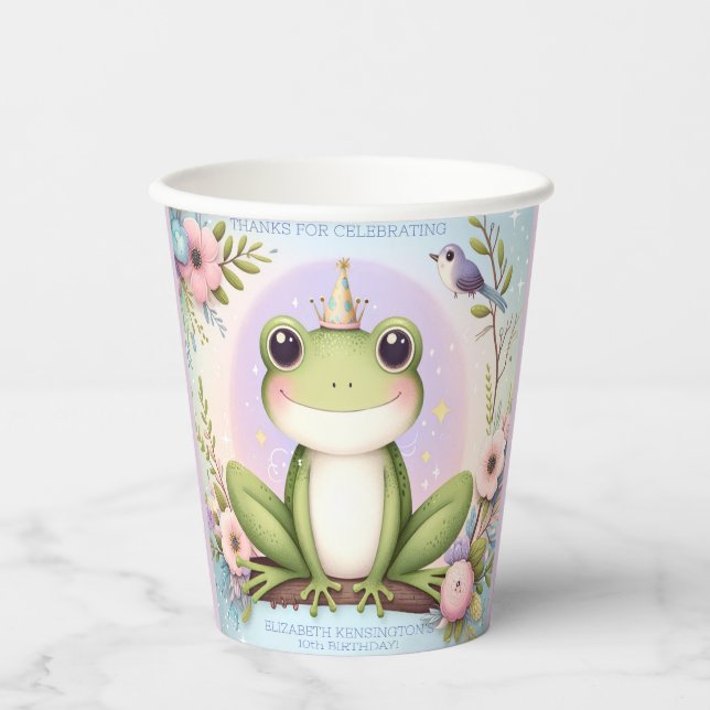 Children's Princess Frog Cute Birthday Party Paper Cups (Front)